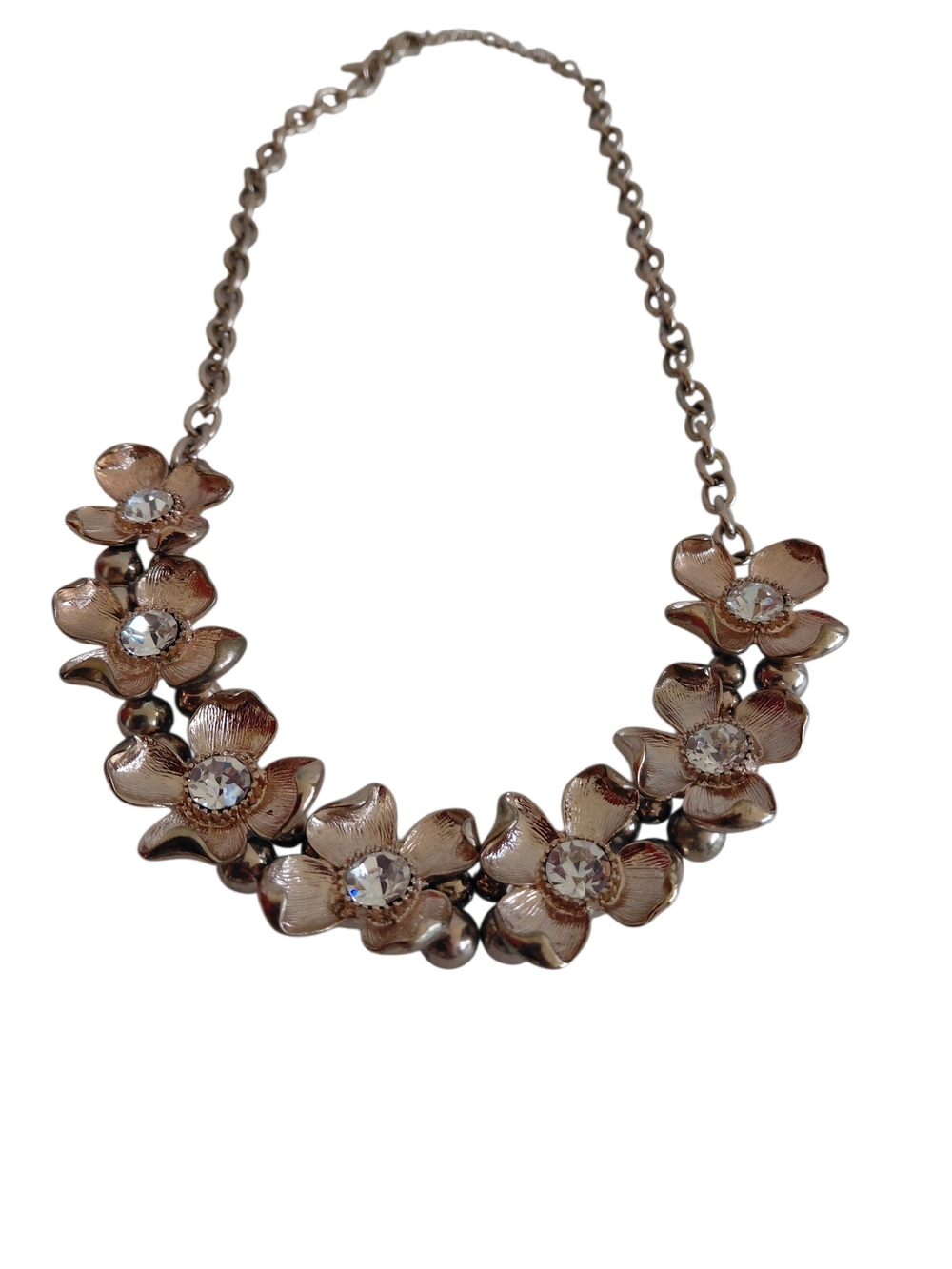 VCLM Gold Tone Flower Blooming Pestals & Crystal Rhinestones Adjustable Necklace